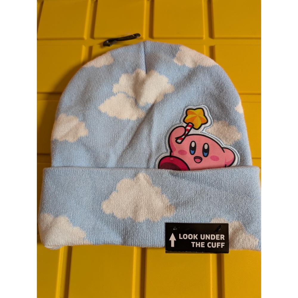 Nintendo Kirby Peek A‎ Boo Embroidered Character Cuff Knit Beanie Hat Cap